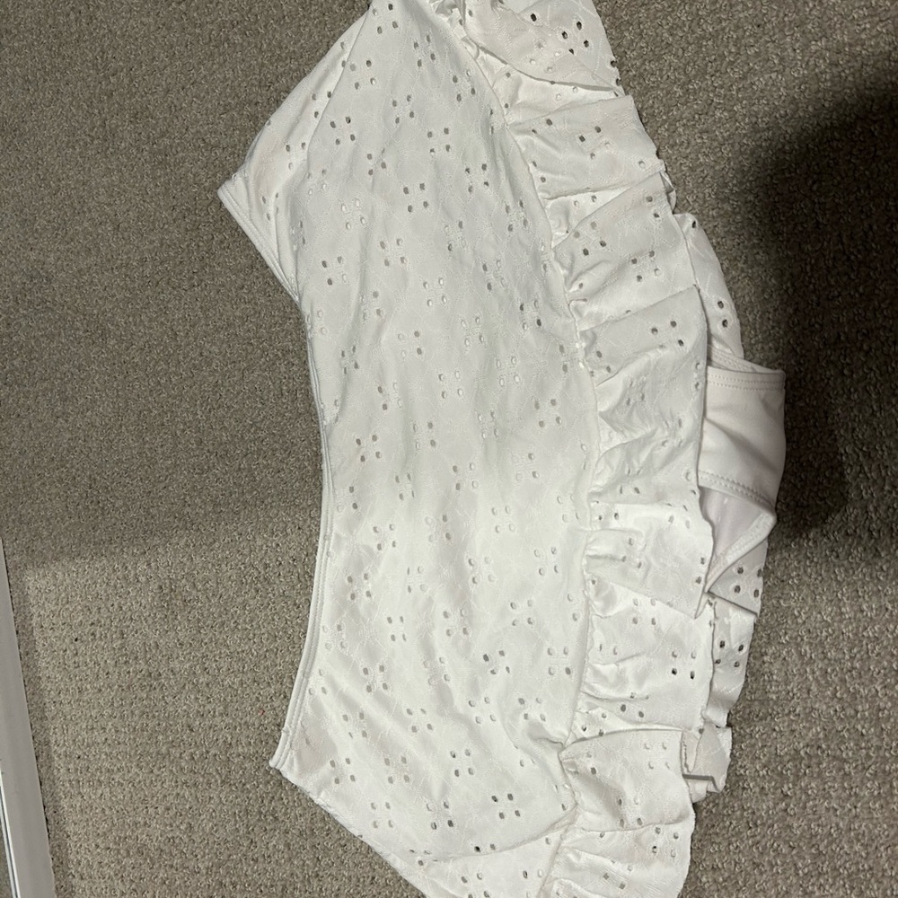 SHEIN White Eyelet Ruffle Swim Crop Top